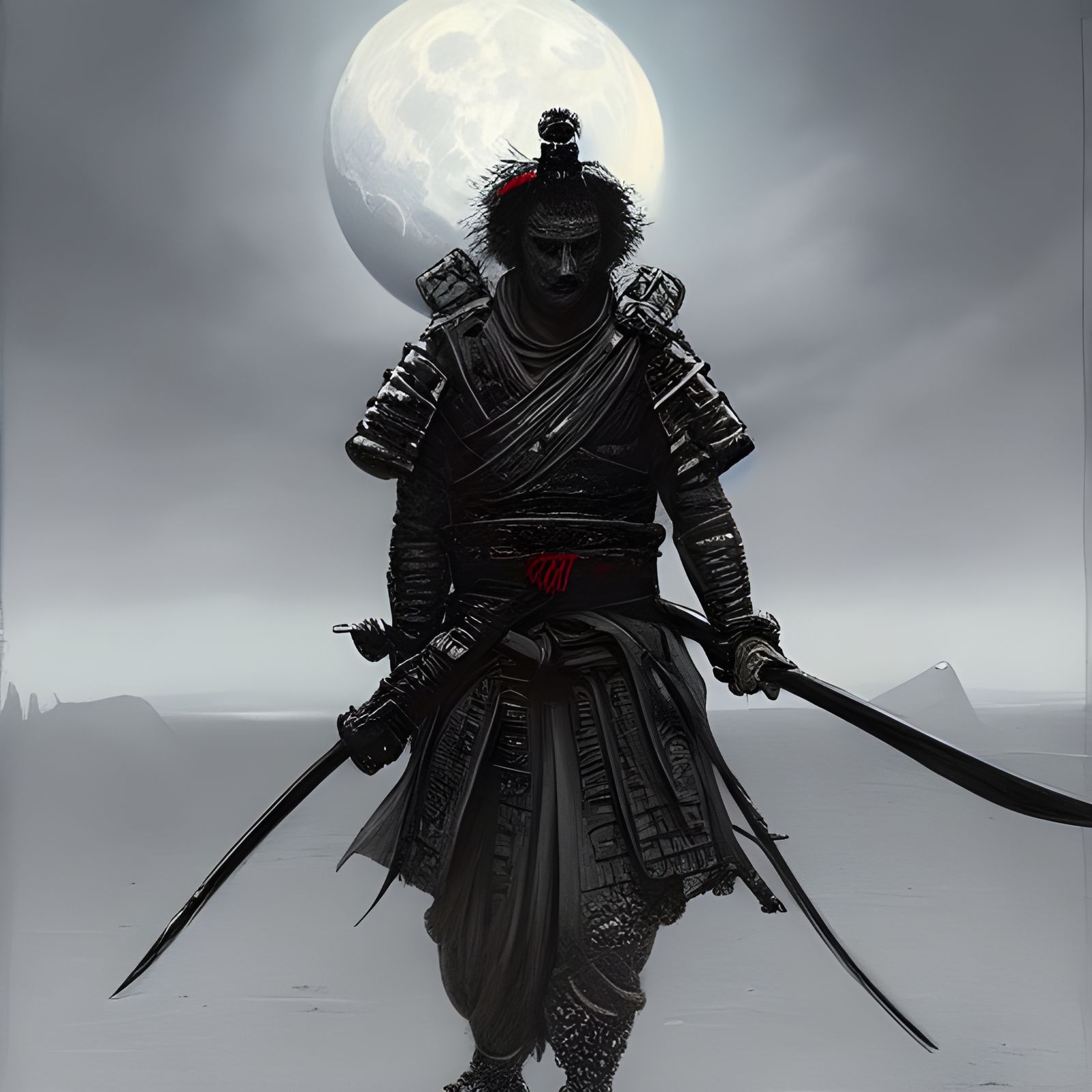 Samurai Warrior on the Moon in Gothic Horror Style