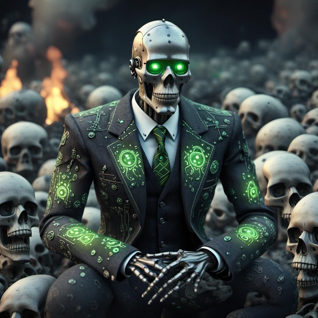 Android Detective in Grim, Green Skullscape