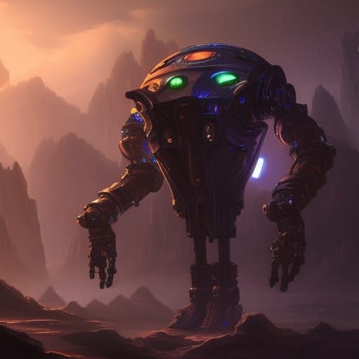 Scary Robot in Detailed Matte Painting Style