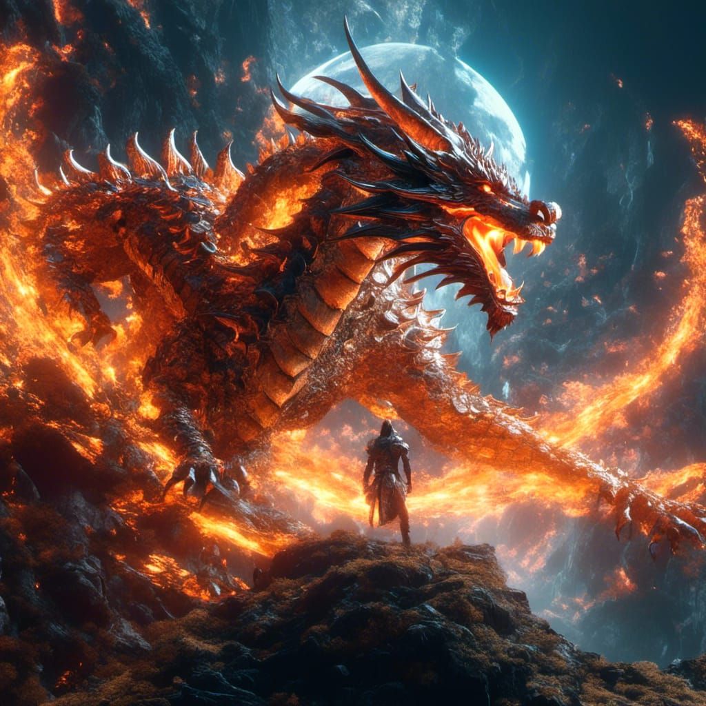 Dragon vs Warrior: Double Exposure Fantasy Masterpiece