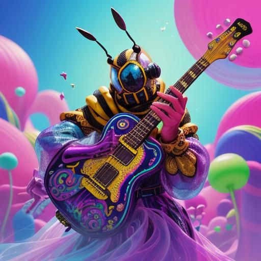 Giant Bee Plays Guitar in Candy Art Style