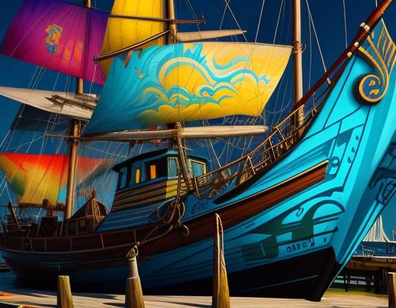 Surreal Fishing Boats in Graffiti Street Art Style