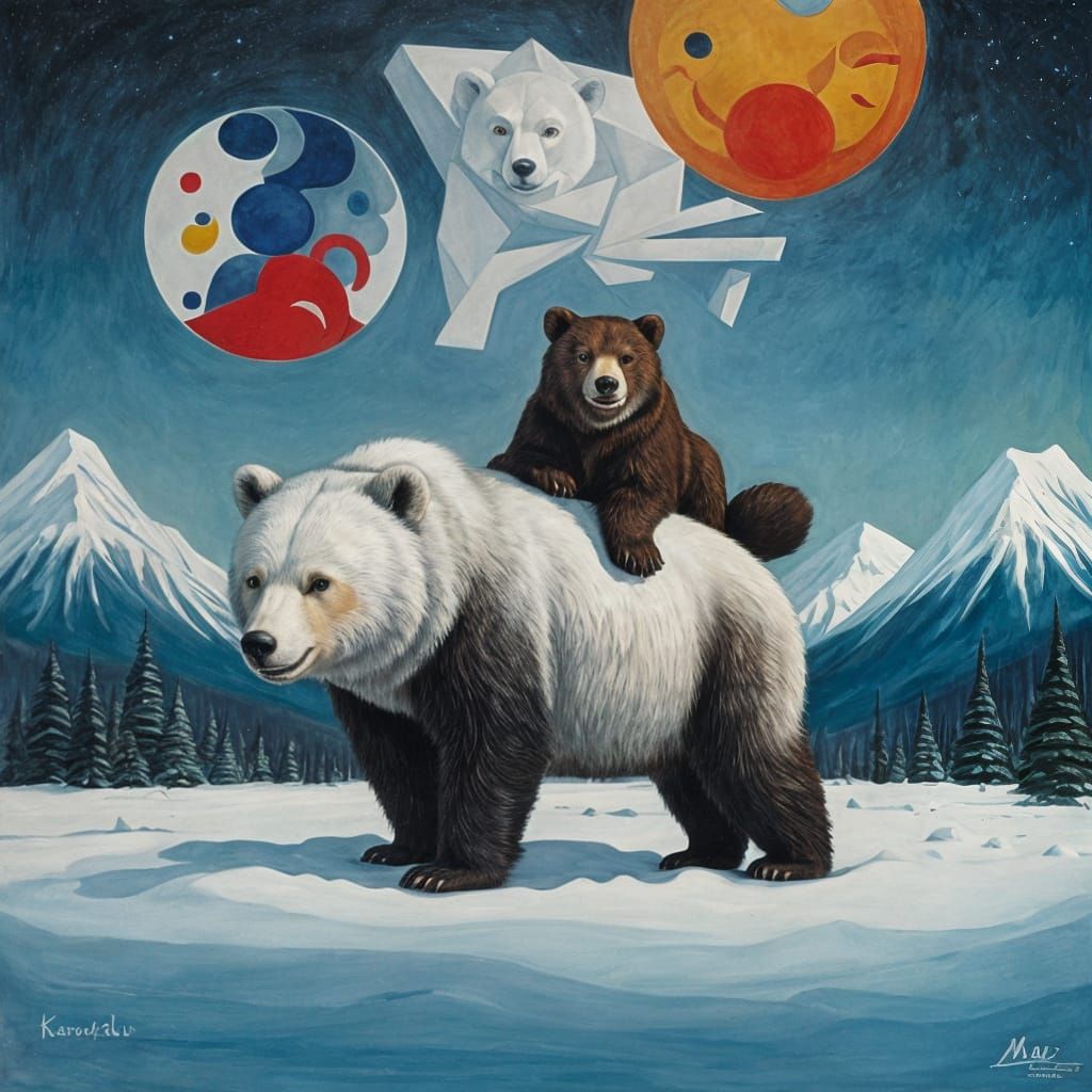 White Bear in Style of Chagall, Kandinski, Chichkine