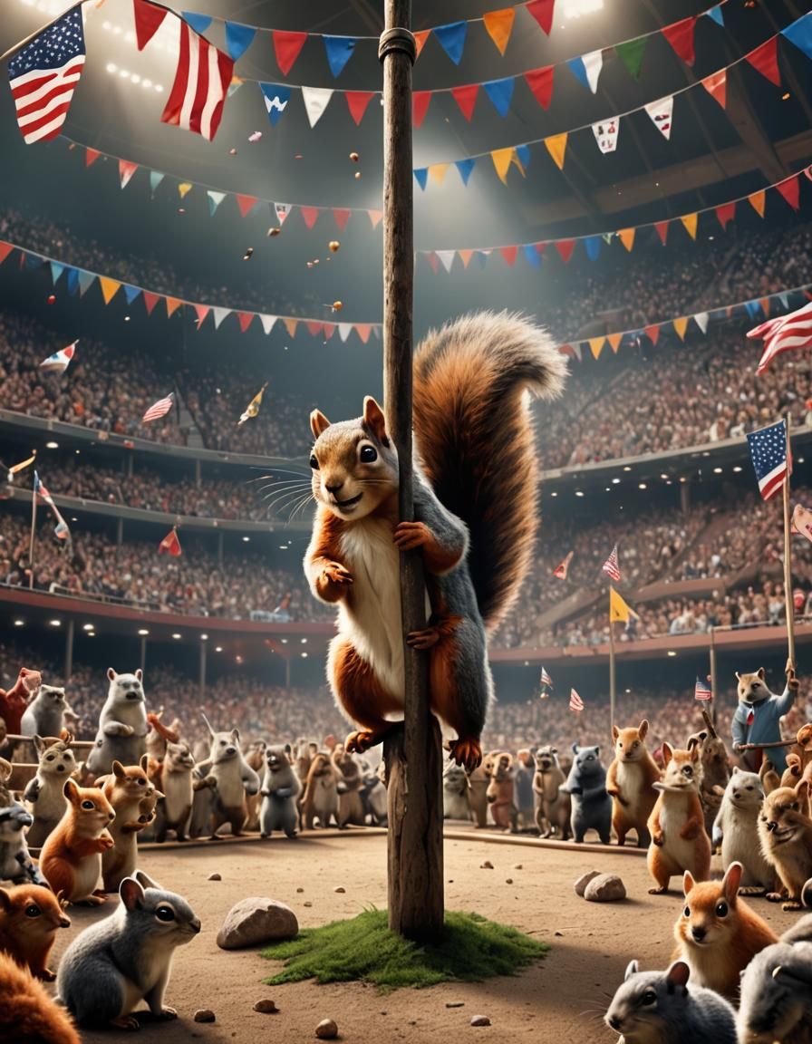 Squirrel Gymnast in Animal Arena: Detailed Matte Painting