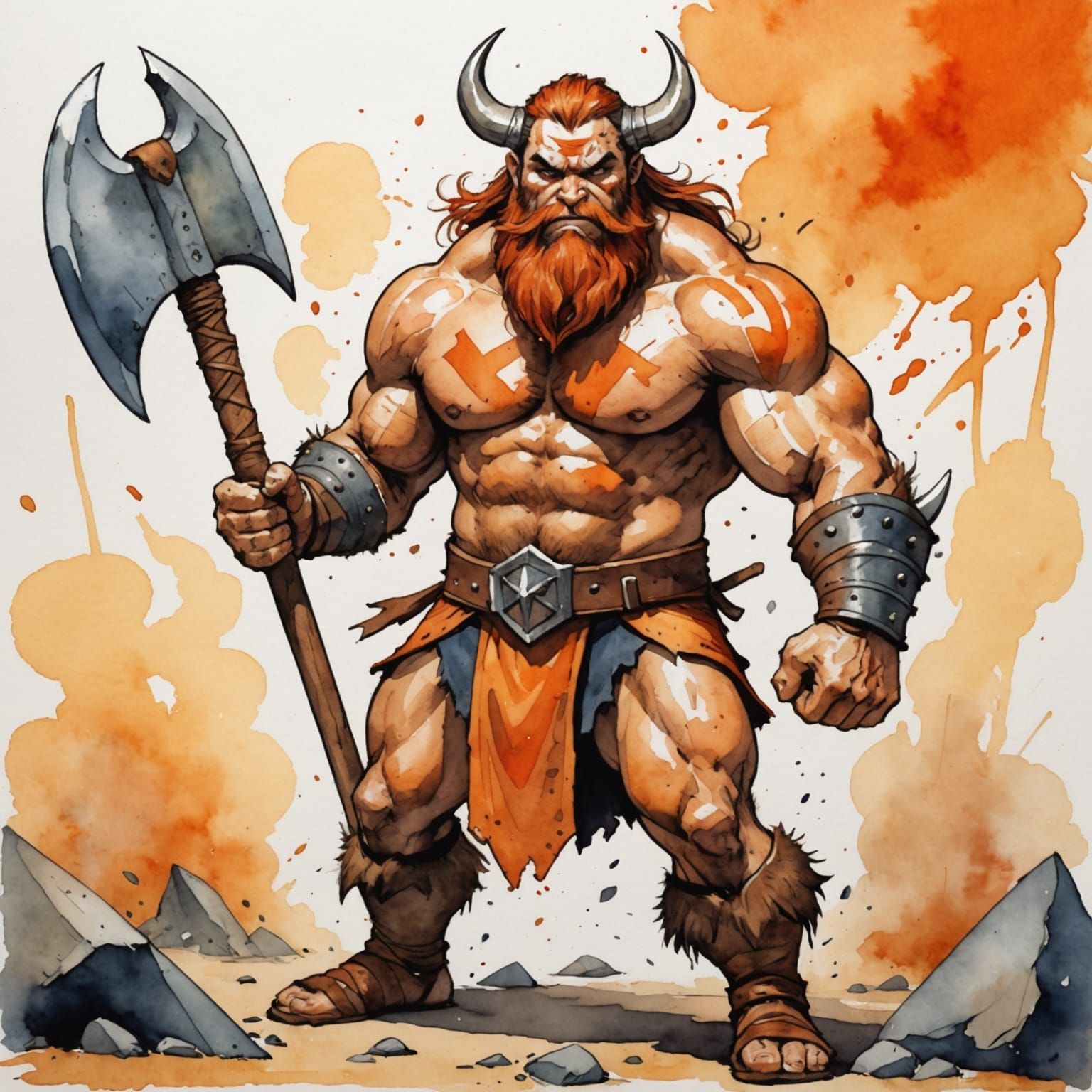 Vibrant Comic Book Style Dwarf Warrior Wields Axe in Battle