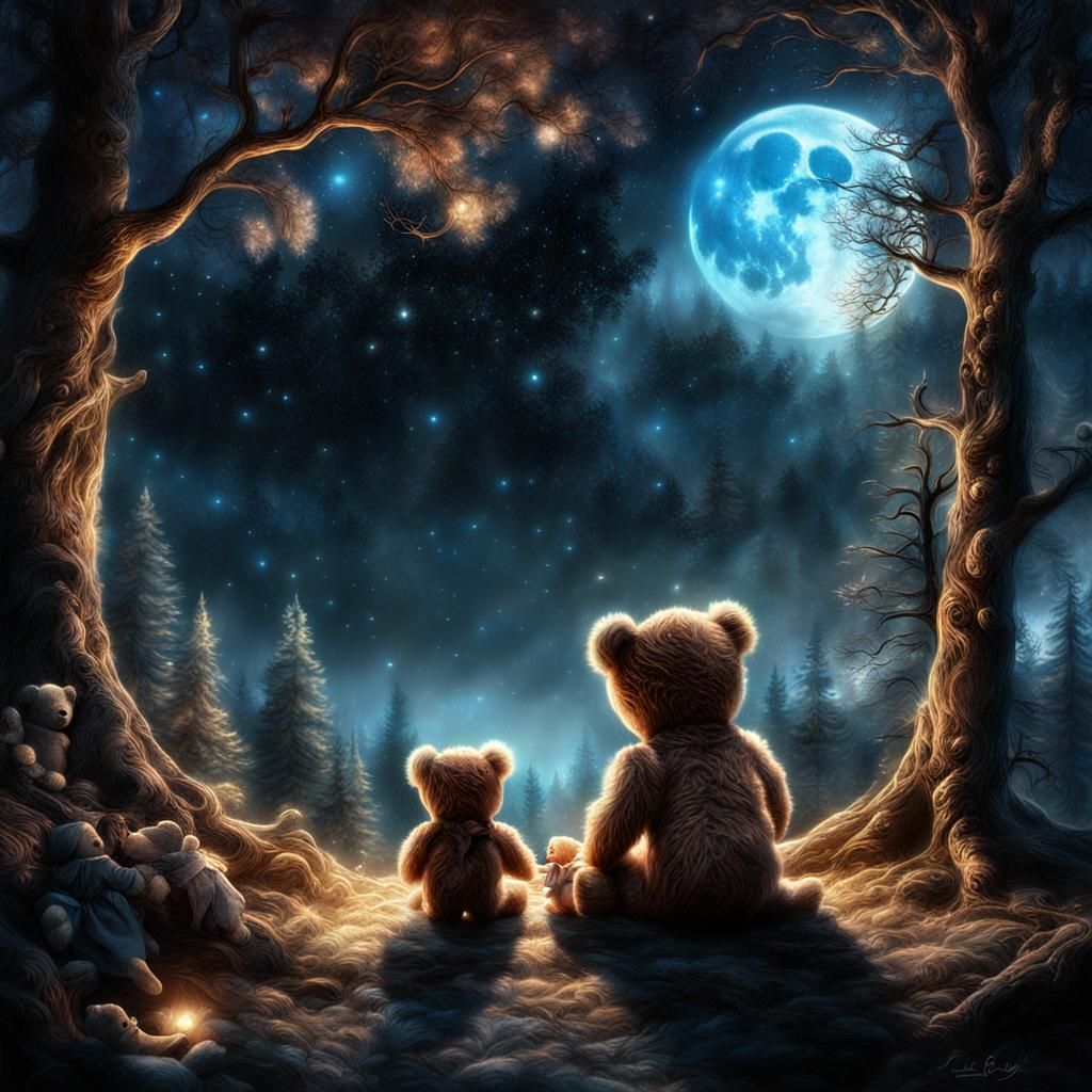Teddy Bear in Whimsical Dreamscape, Digital Matte Painting