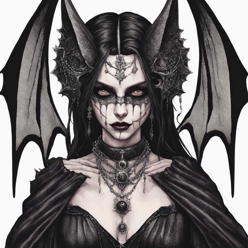 Dark Gothic Angel with Bat Winged Priest
