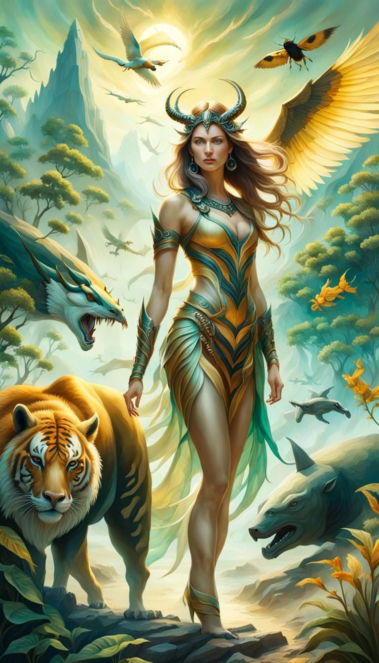 Ethereal Chimera Girl in Oil Painting Style