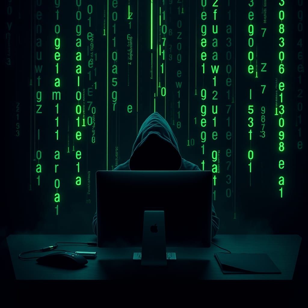 Cyberpunk Hacker in Neon-Lit Darkness