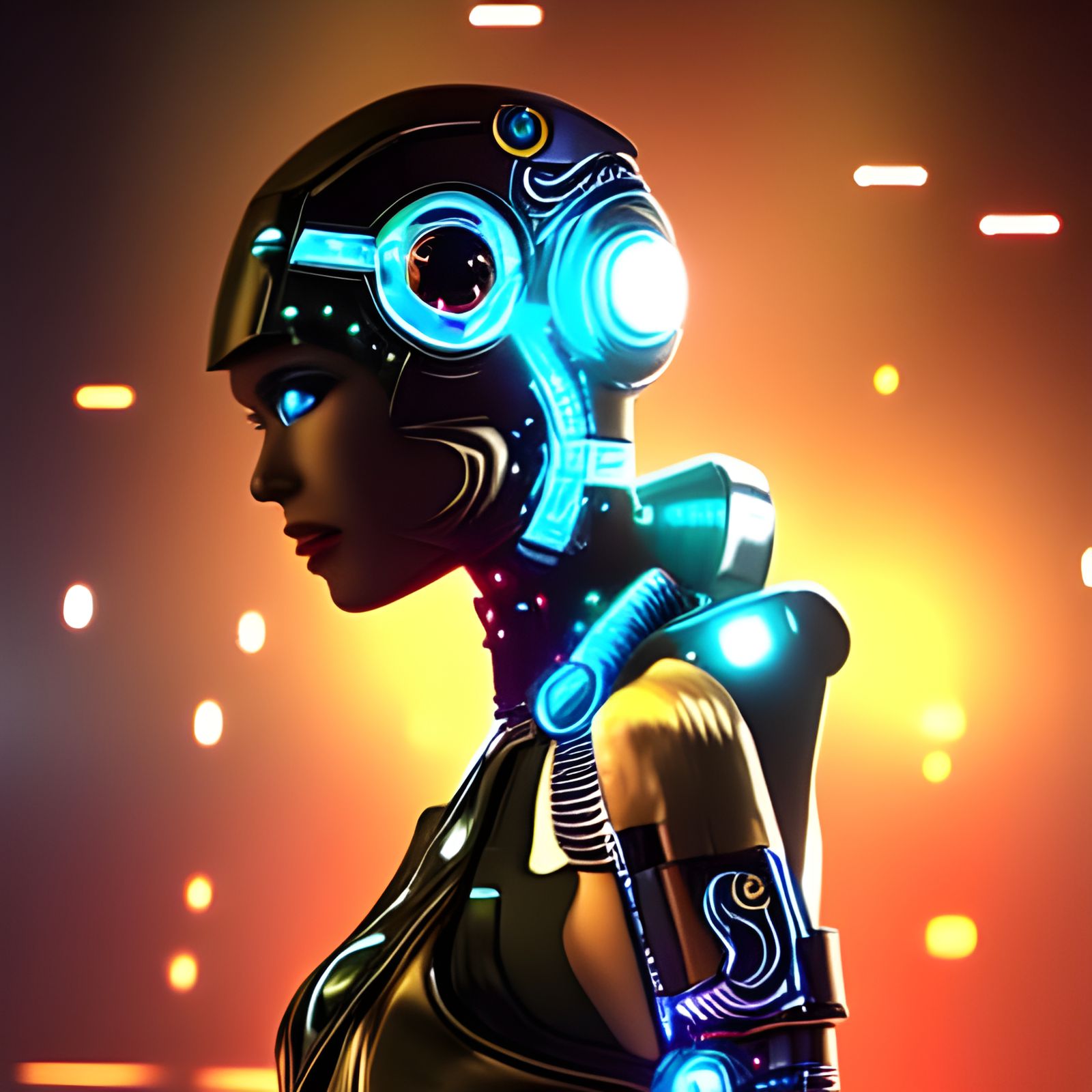 Detailed Female Cyborg with Electronic Circuits
