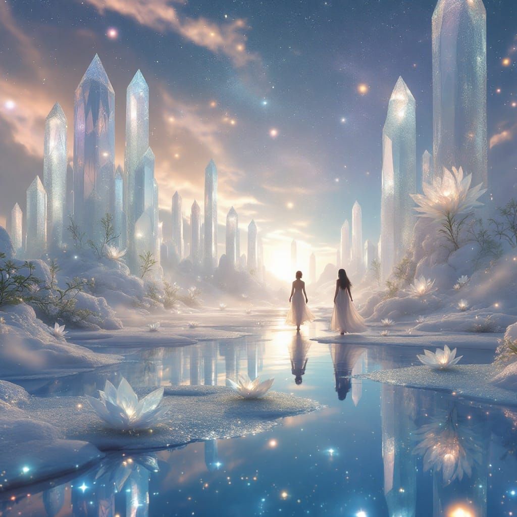Ethereal Crystalline Spires and Blooms in Twilight