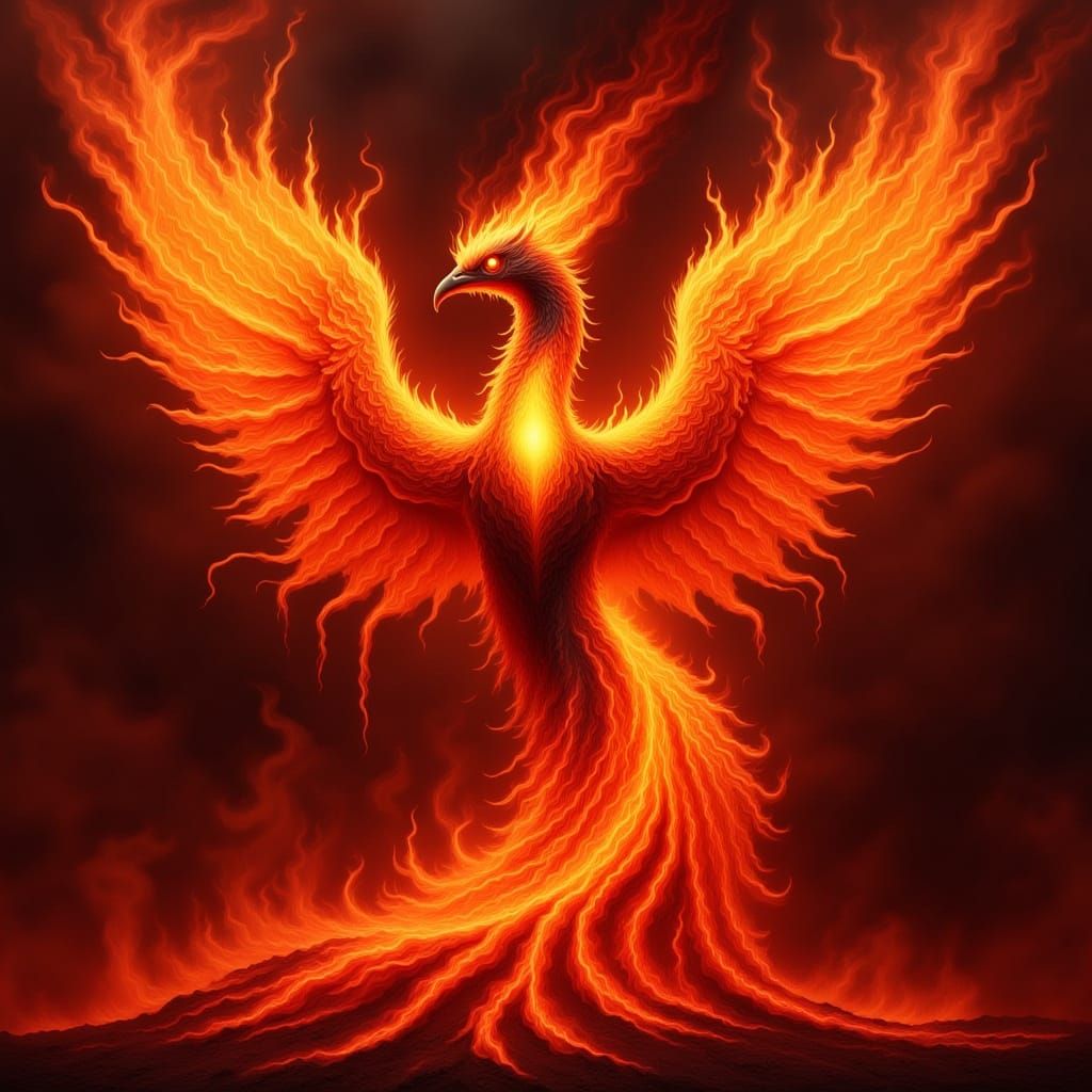 Fiery Lava Phoenix Takes Flight in Expressionist Style
