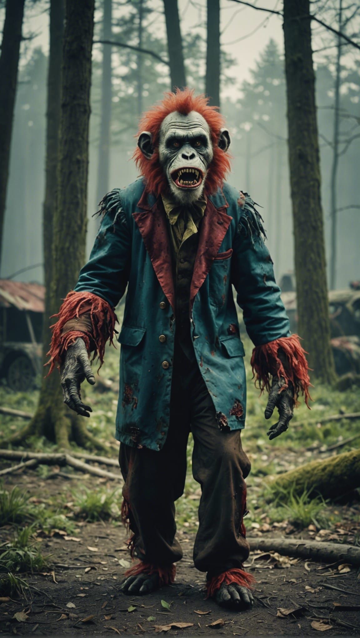 Zombie Monkey Clown in Diverse Earth Ecosystem
