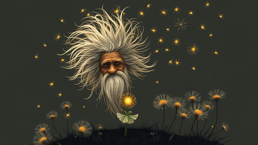 Ethereal Dwarf and Dandelion Fairy in Whimsical, Surrealist ...