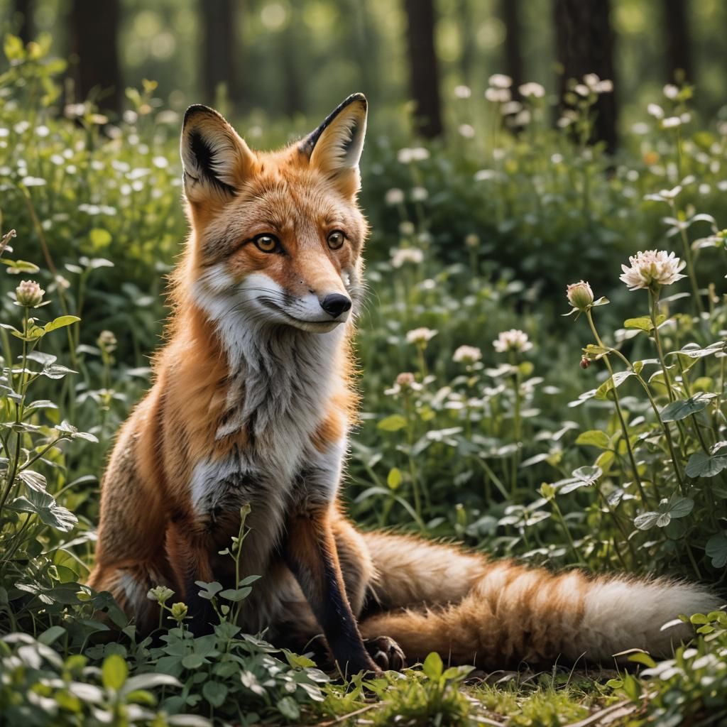 Majestic Fox in Clover Patch: Professional Photography