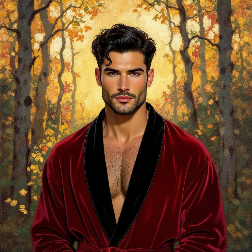 Handsome Man in Forest: Impressionist Style