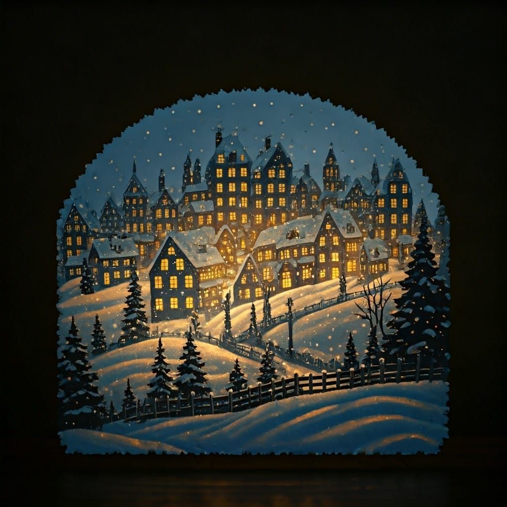 Winter Wonderland Village in Vibrant Naive Art