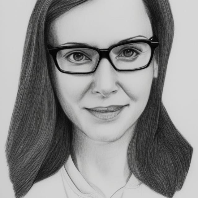 Pencil Sketch Portrait of Brunette Woman