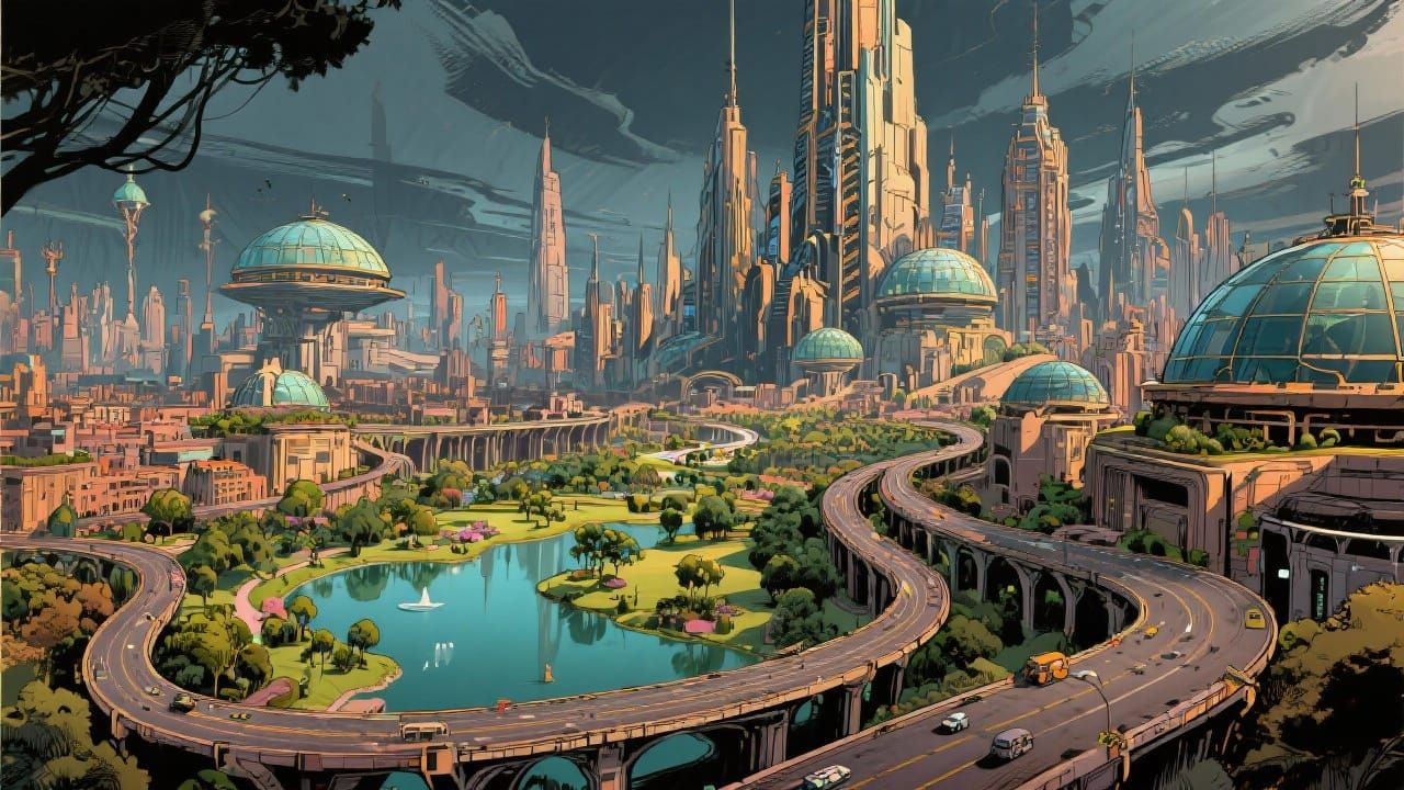Futuristic Cityscape Comic Fantasy Art