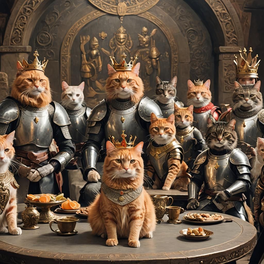 Orange Cat King Arthur and Armored Knights