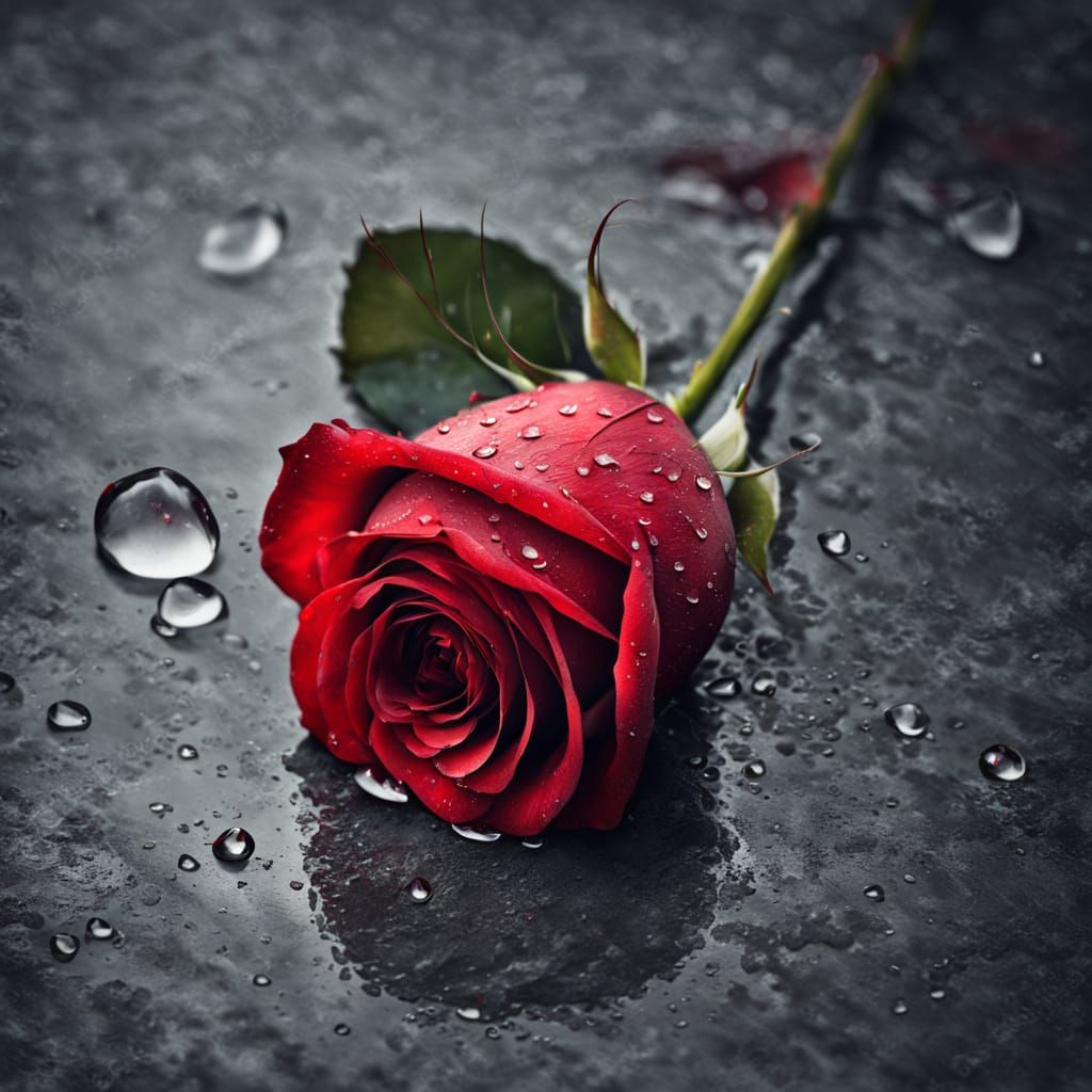 Hyper-realistic Teardrop Rose on Concrete