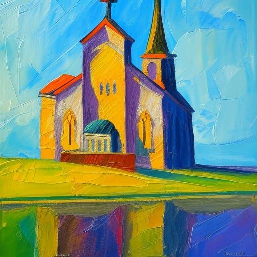 Neo-Impressionist Church with Impasto Acrylic Paint