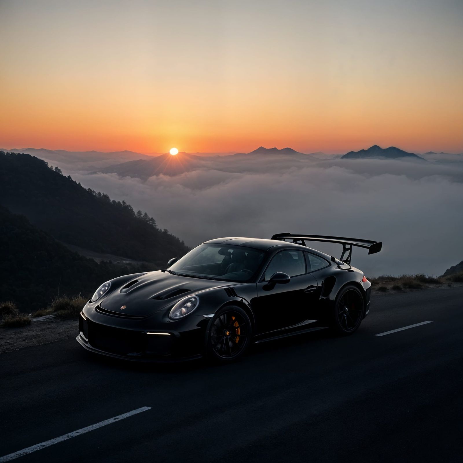 Luxury Sports Car Dominates Foggy Mountain Road
