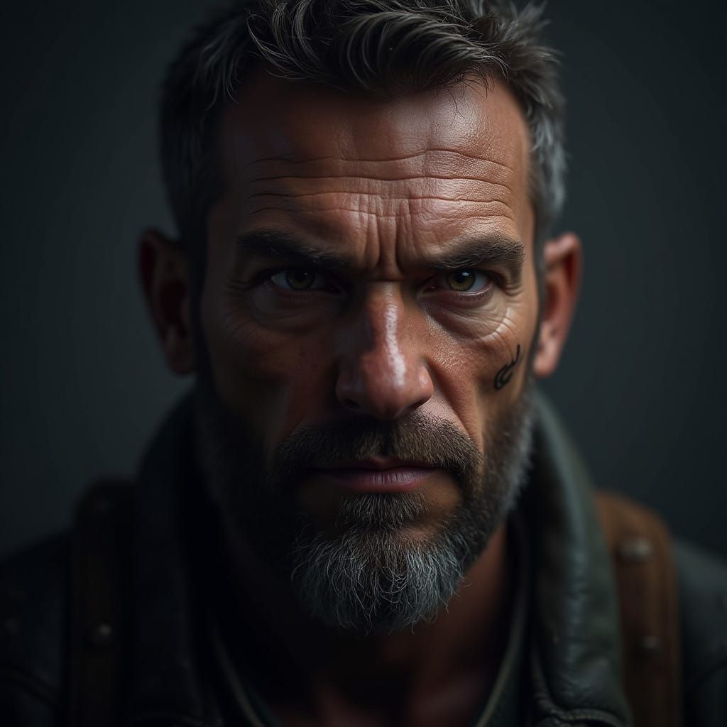 Strong and Resilient Man in Dark, Moody Landscape