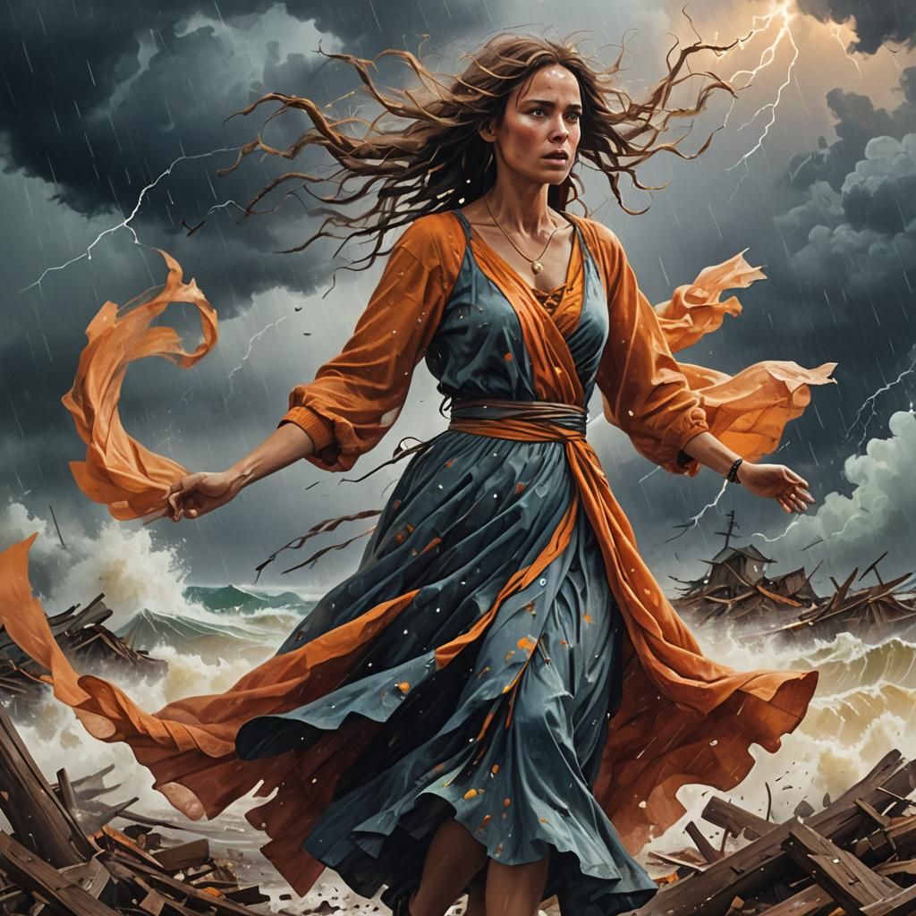 Woman Dancing in Hurricane: Vibrant Concept Art