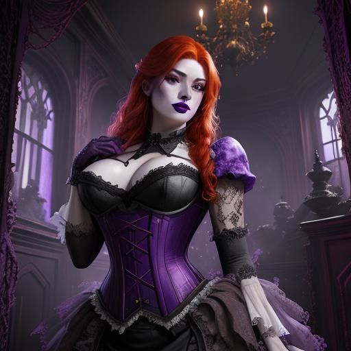 Ginger Vampire in Haunted House, Detailed Matte Painting