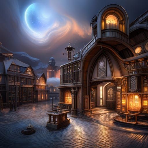 Steampunk City in Detailed Matte Painting Style