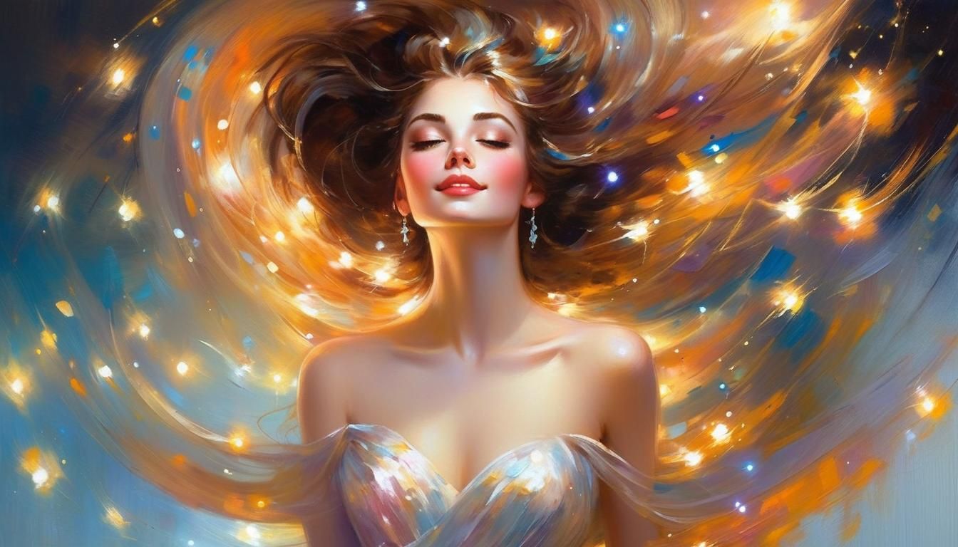 Celestial Ball Gown Lady in Watercolor Style