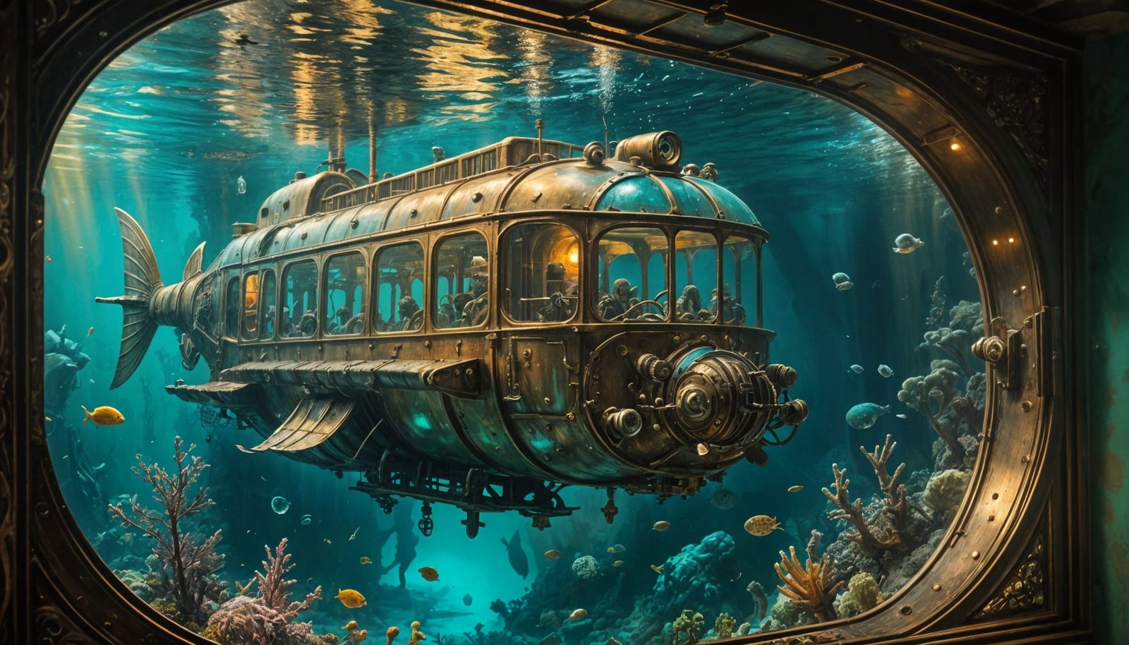 Steampunk Shuttle Docks in Underwater City