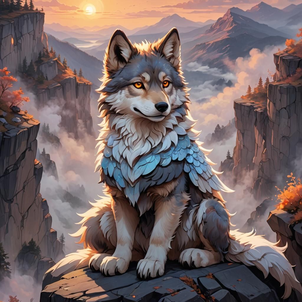 Anime Shadowfire Wolf with Angelic Wings