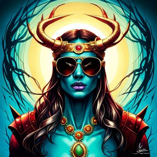 Sinister Alien Queen Portrait in Surreal Style