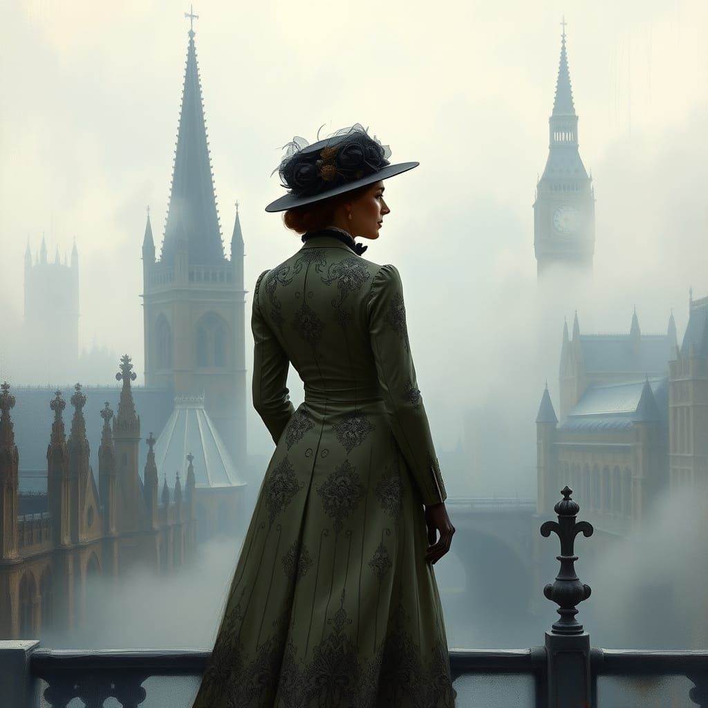 Victorian Lady in London Fog, Impressionist Style