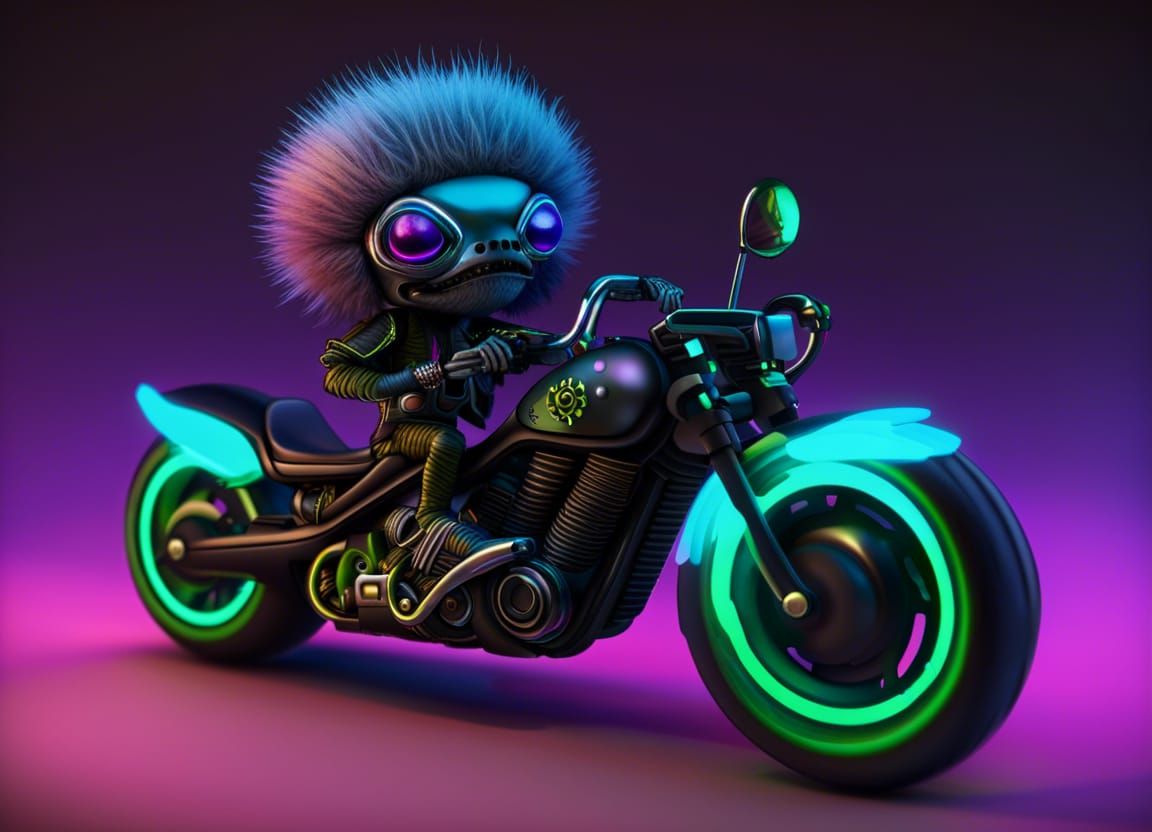 Alien Biker Outlaw on Nano Chopper Motorcycle