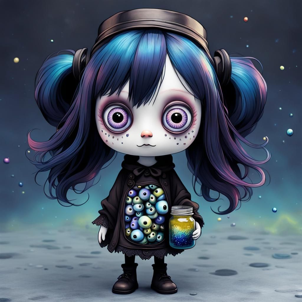 Gothic Creature with Jars of Dreamlike Eyes