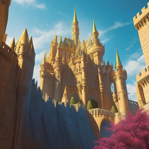 Grand Fantasy Castle with Golden Parapets in Comic Art