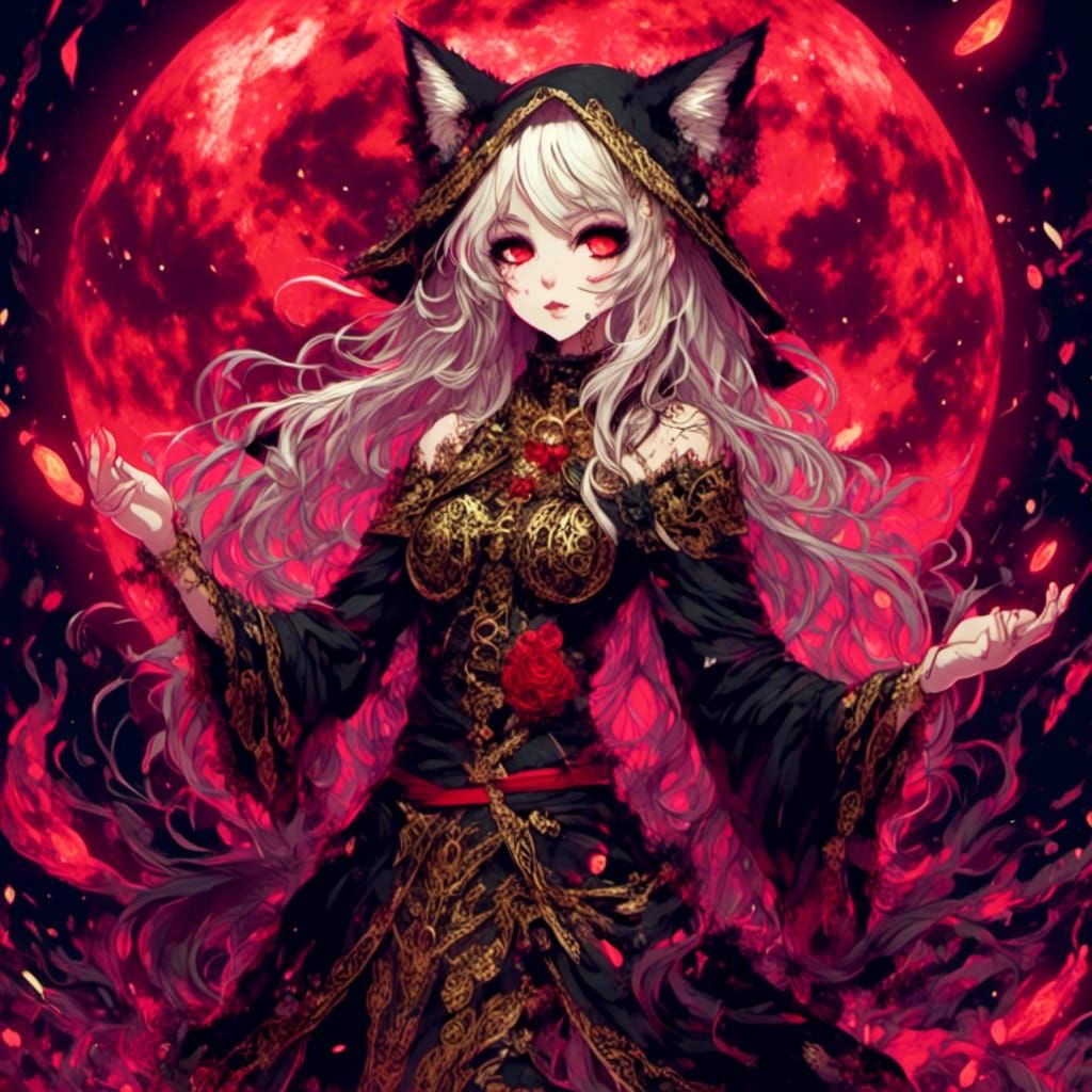 Kawaii Goth Neko Girl in Anime Style