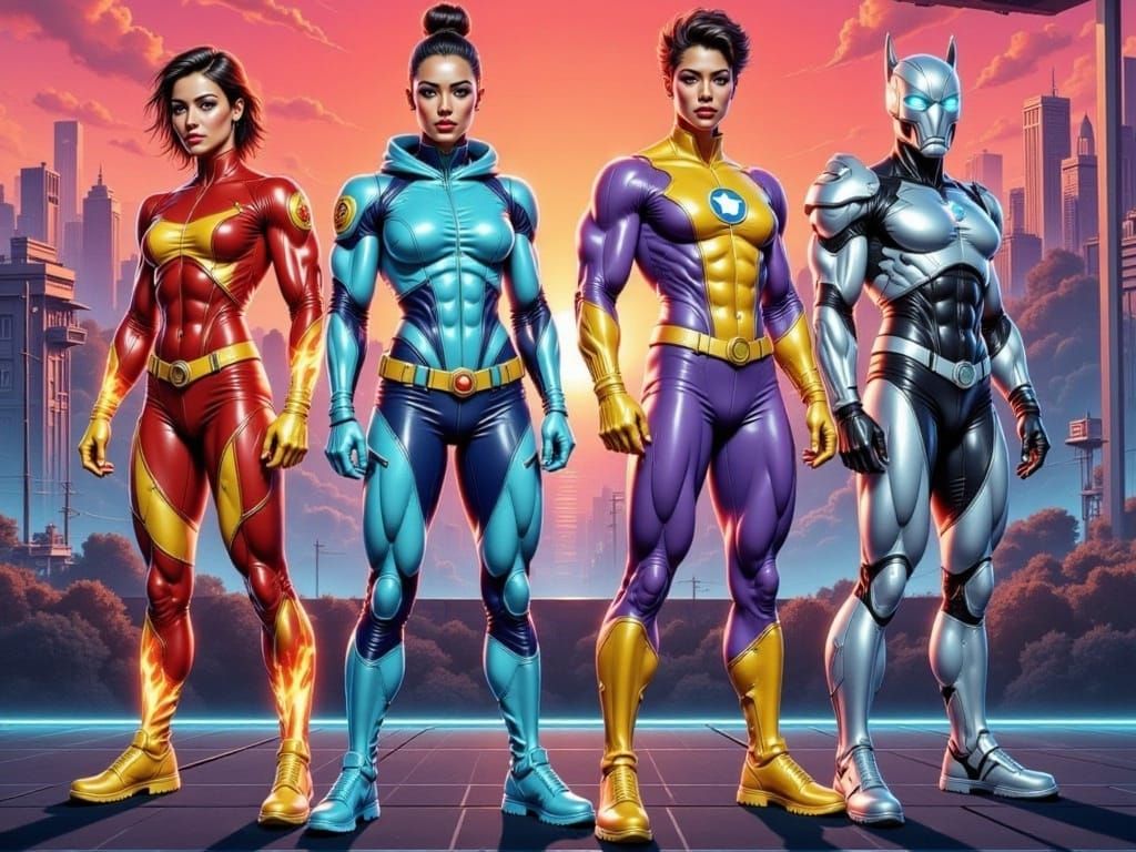 Synthwave Superheroine Goddesses in Retro-Futuristic 80s Sty...