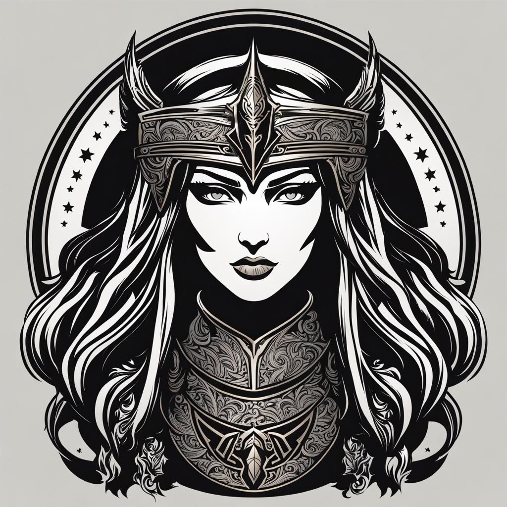 Warrior Girl Logo Design with Long Hair