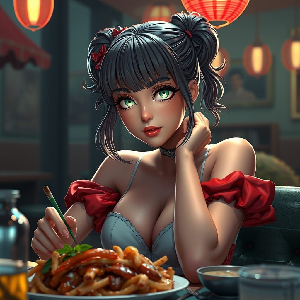 Glowing Pinup Girl in Vibrant American Diner Aesthetic