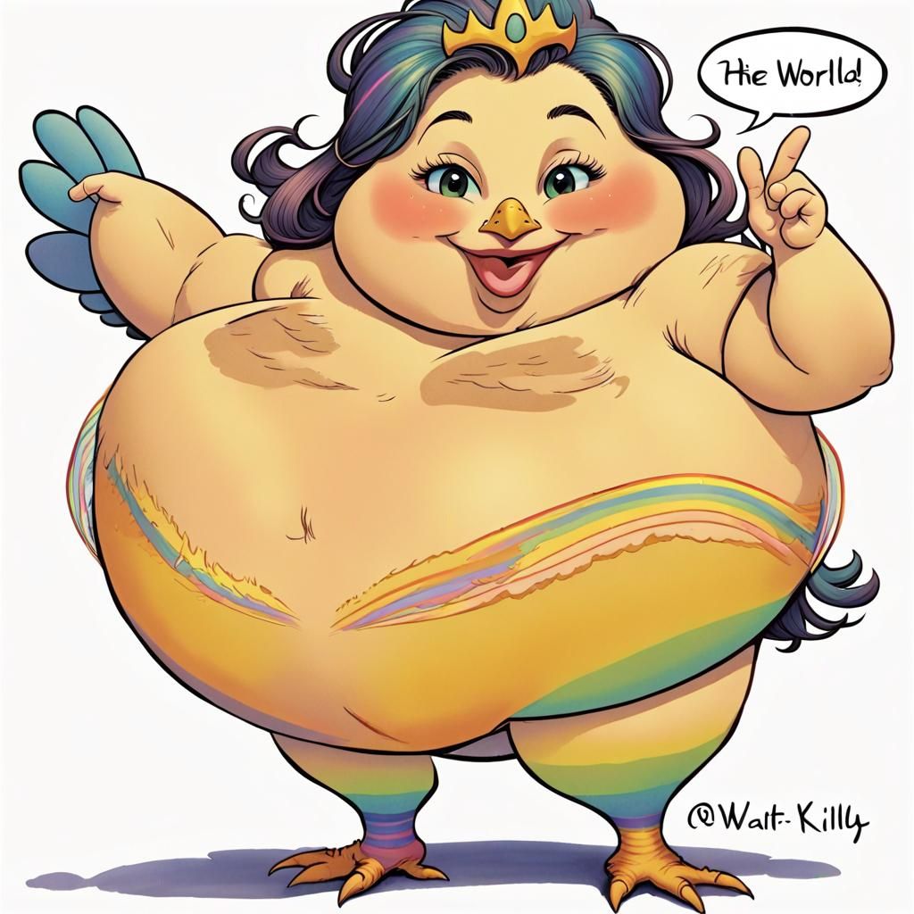 Cartoon Hen Goddess with World Egg