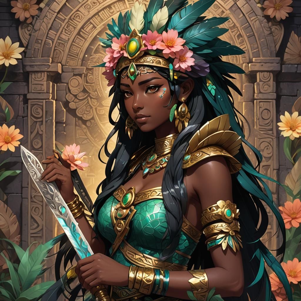 Anime Girl with Obsidian Sword in Vibrant Colors