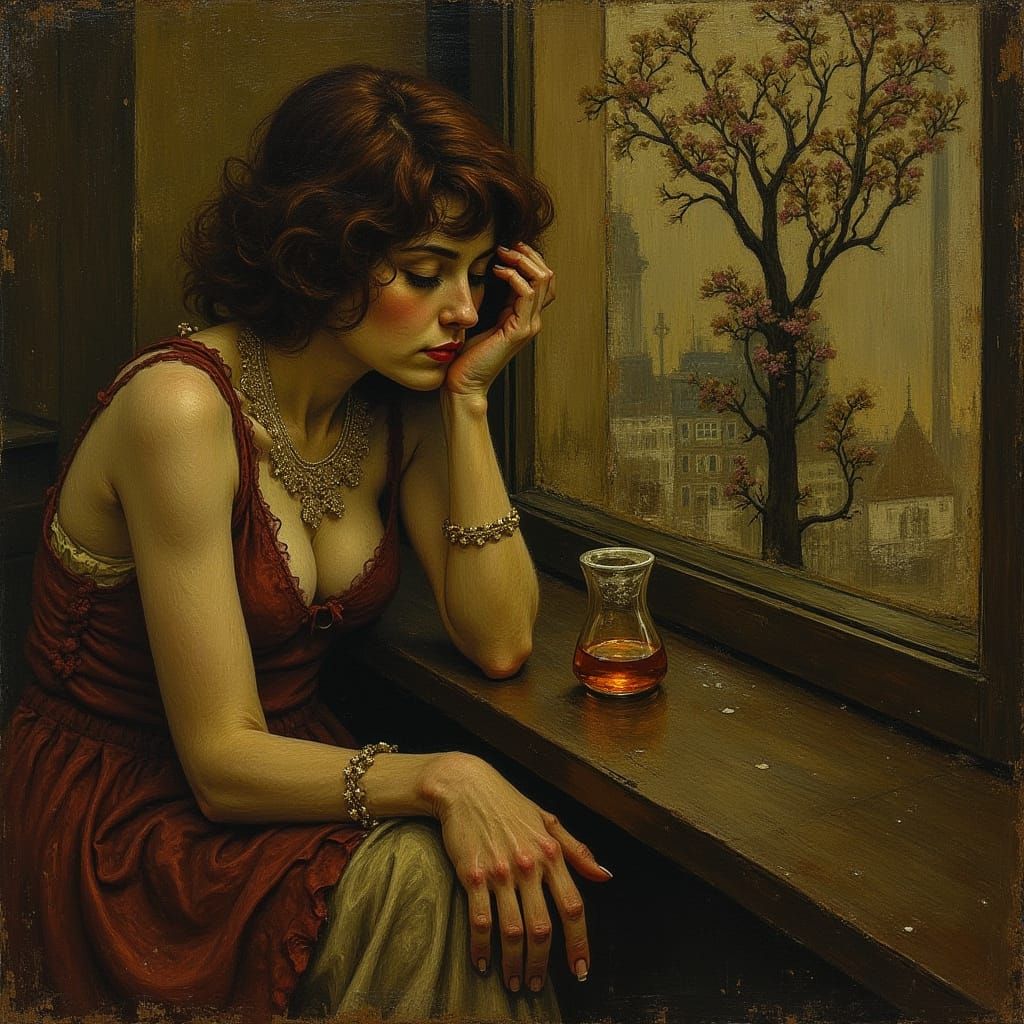 1920s Berlin Woman in Bar, Art Nouveau Style