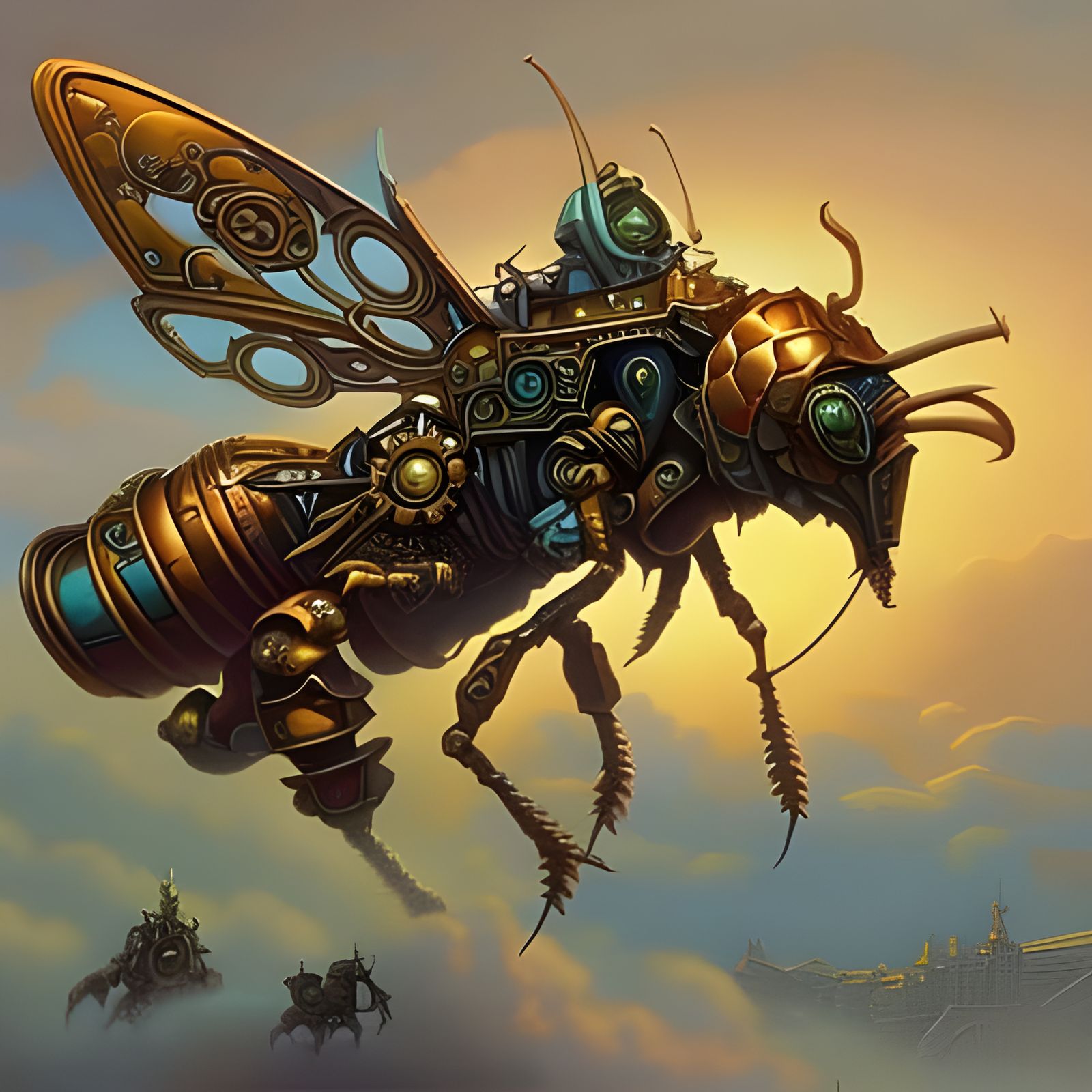 Steampunk Mechanical Bee in Hyperdetailed 8K