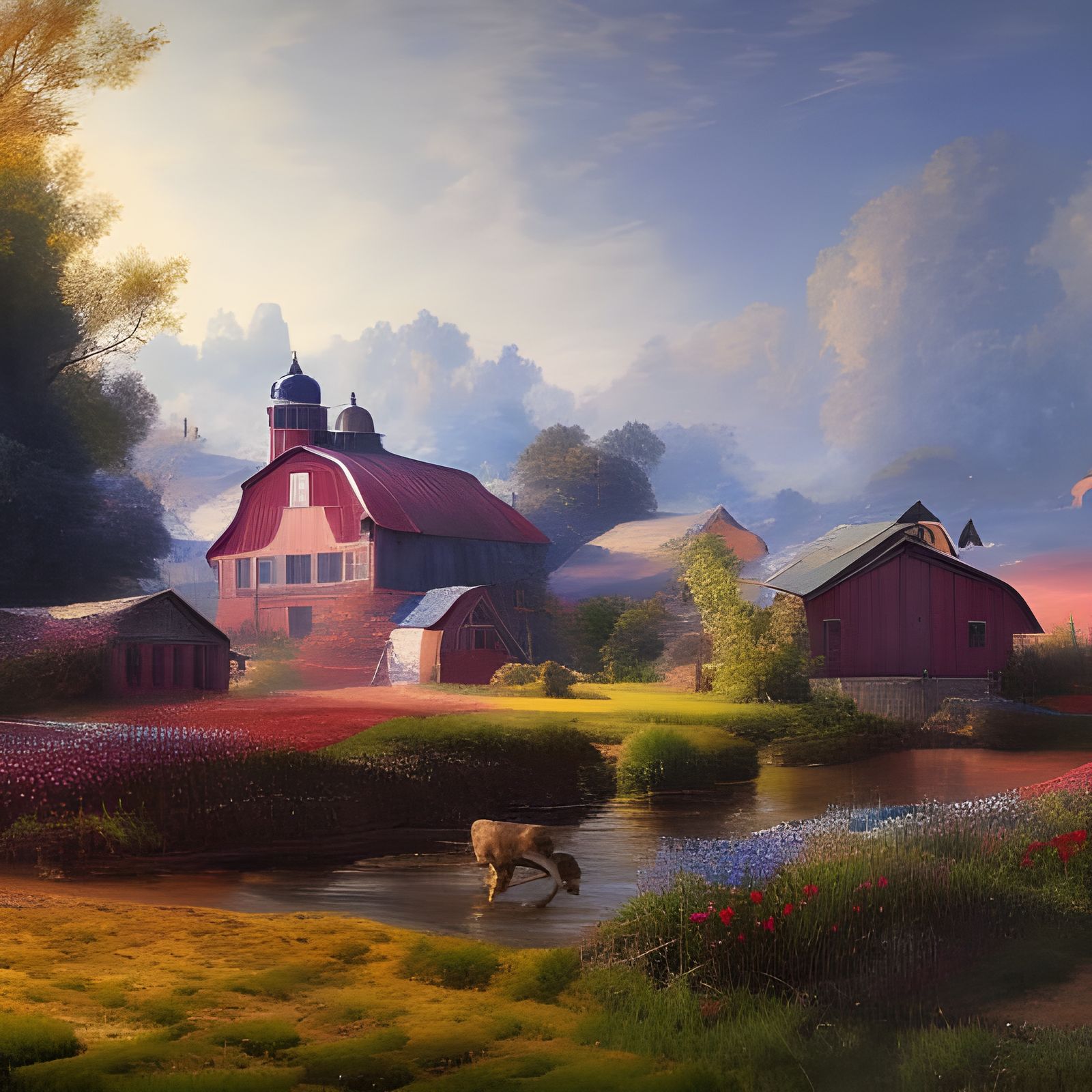 Farmhouses in Colorful Fields with Mayan Architecture