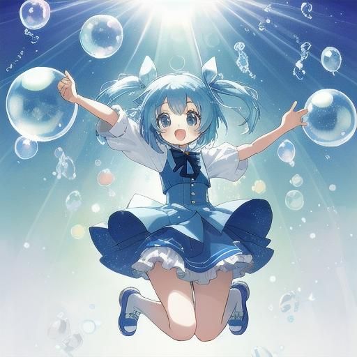 Chibi Girl Jumping with Bubbles in Moe Style