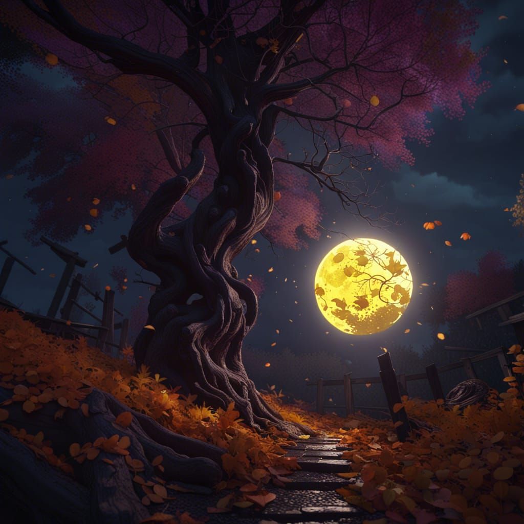 Eerie Autumn Night: Dark Fantasy Concept Art